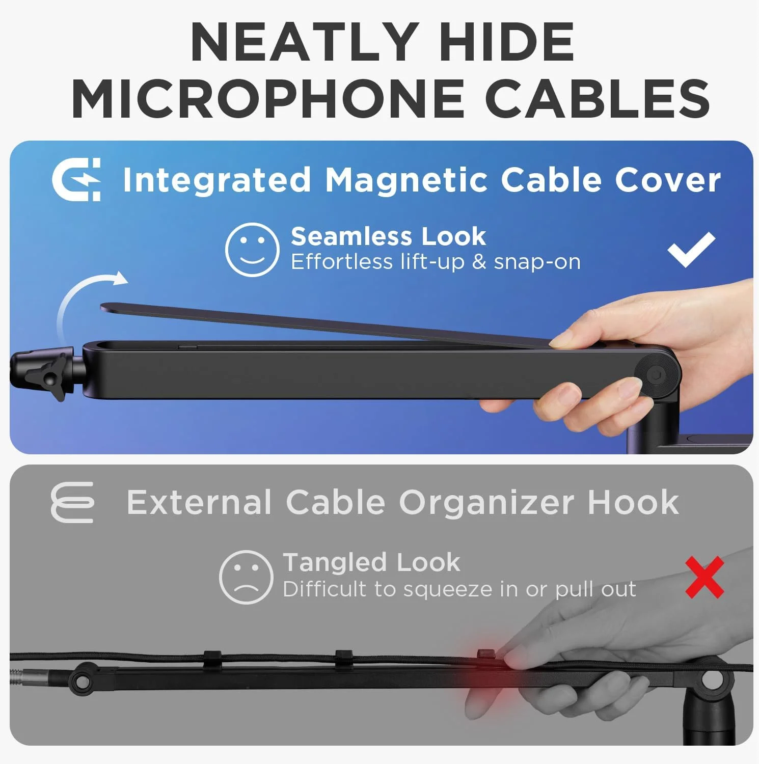 پایه میکروفون کم ارتفاع InnoGear با مدیریت کابل مغناطیسی و کابل های میکروفون XLR 6 فوتی، بسته 2 عددی، مس بدون اکسیژن نر به ماده 3 پین متعادل کابل میکروفون XLR برای بلندگو پادکست