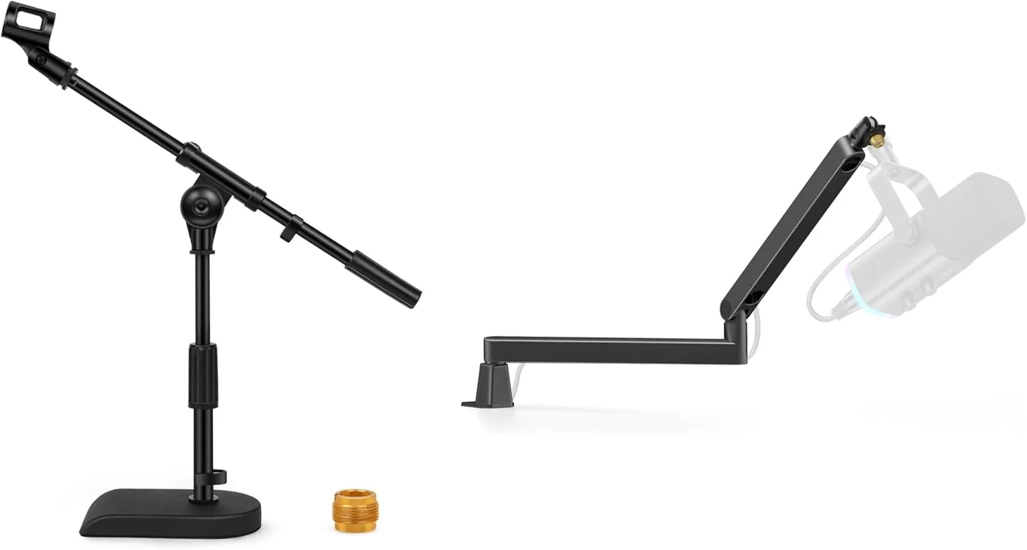 پایه میکروفون رومیزی قابل تنظیم InnoGear و بازوی بوم میکروفون InnoGear، پایه میکروفون کم ارتفاع با قابلیت چرخش 360 درجه با مدیریت کابل مغناطیسی برای Fifine AM8 K669B Blue Yeti HyperX QuadCast