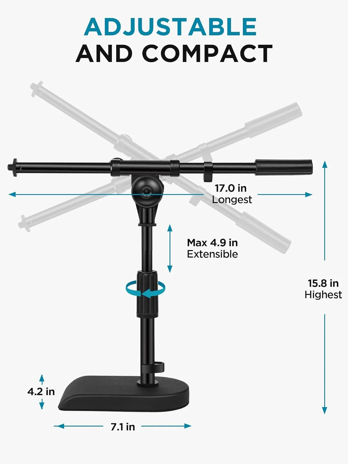 پایه میکروفون رومیزی قابل تنظیم InnoGear و بازوی بوم میکروفون InnoGear، پایه میکروفون کم ارتفاع با قابلیت چرخش 360 درجه با مدیریت کابل مغناطیسی برای Fifine AM8 K669B Blue Yeti HyperX QuadCast