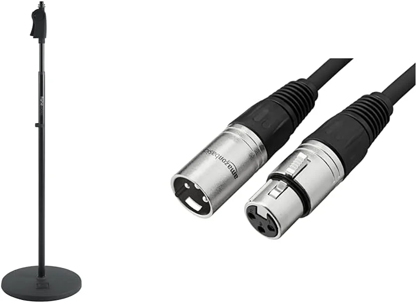 پایه میکروفون Gator Frameworks با پایه وزنی 12 اینچی و کابل میکروفون XLR آمازون بیسیکس (25 فوت)