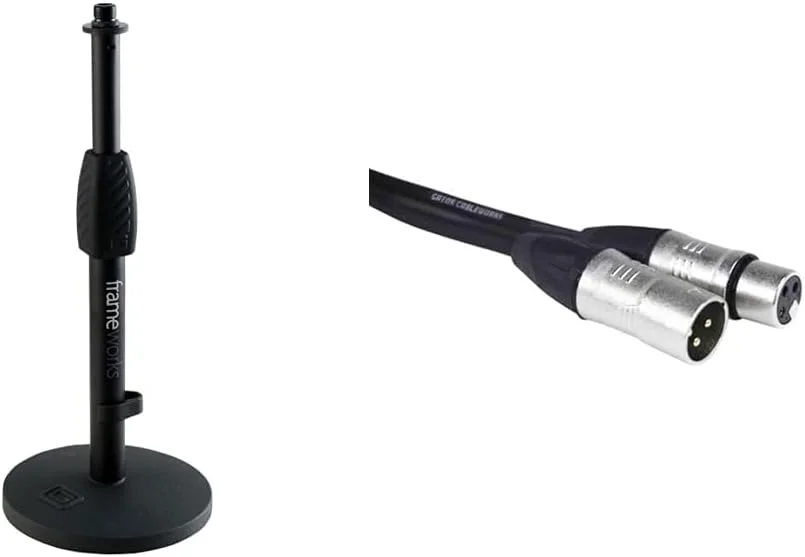 پایه میکروفون رومیزی دلوکس Gator Frameworks با ارتفاع قابل تنظیم + کابل XLR ده فوتی Cableworks Backline Series