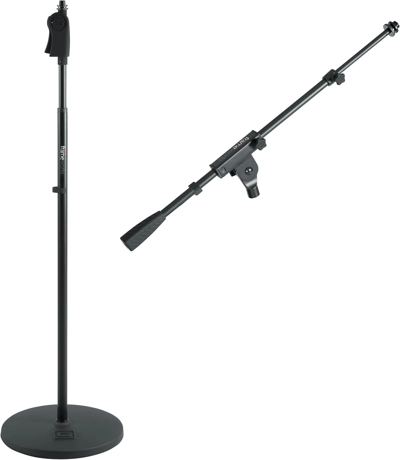 پایه میکروفون Gator Frameworks با پایه وزنی 12 اینچی و تنظیم ارتفاع فشاری نرم (GFW-MIC-1201)، پایه وزنی 12 اینچی - تنظیم ارتفاع لوکس و بازوی بوم (GFW-MIC-0020)، میکسر صوتی کامپکت 8 کاناله Alto Professional ZMX122FX با افکت های داخلی، چهار ورودی میکروفون XLR و دو ورودی استریو، کابل اتصال متقابل استریو Hosa CPR-202 Dual 1/4 اینچی TS به Dual RCA، 2 متری