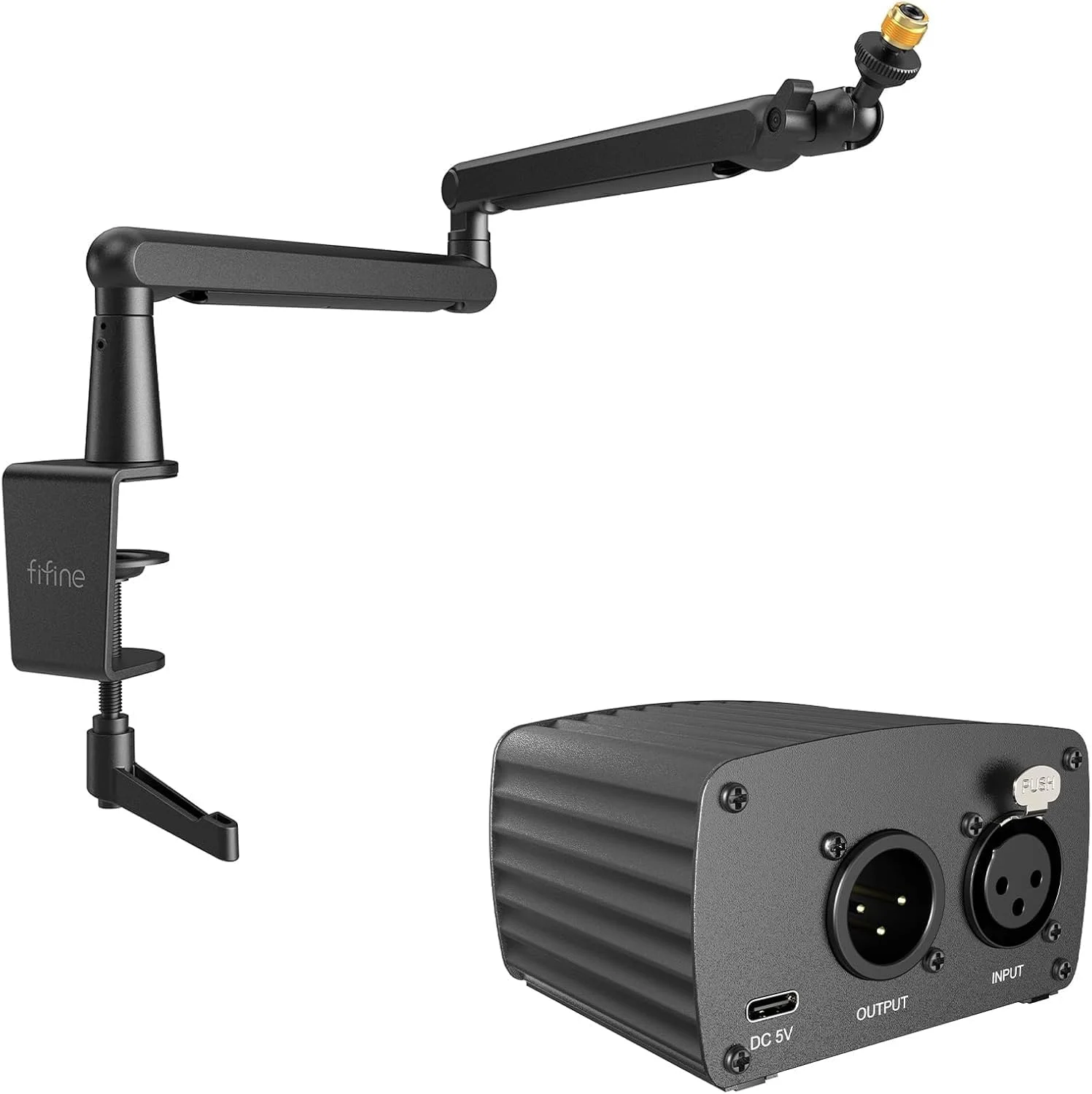 پایه بازوی میکروفون قابل تنظیم FIFINE با طراحی کم حجم، به همراه مجموعه فانتوم پاور 48 ولت، منبع تغذیه برای میکروفون کاندنسر، تجهیزات ضبط صدا برای استریمینگ، پادکست و صداگذاری (BM88+PM48)