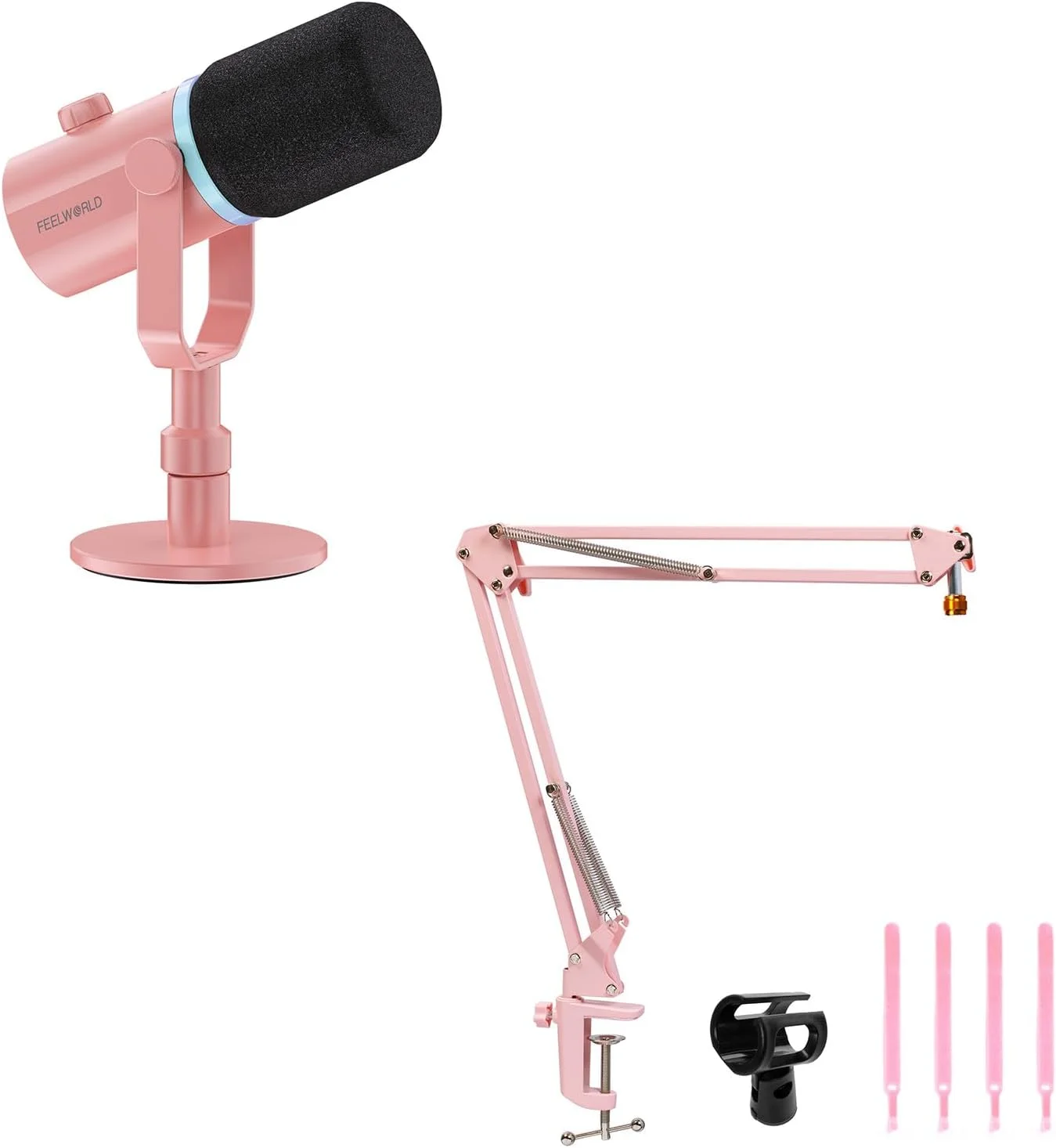 میکروفون داینامیک XLR USB مدل FEELWORLD PM1 به همراه پایه رومیزی و بازوی میکروفون AMS1