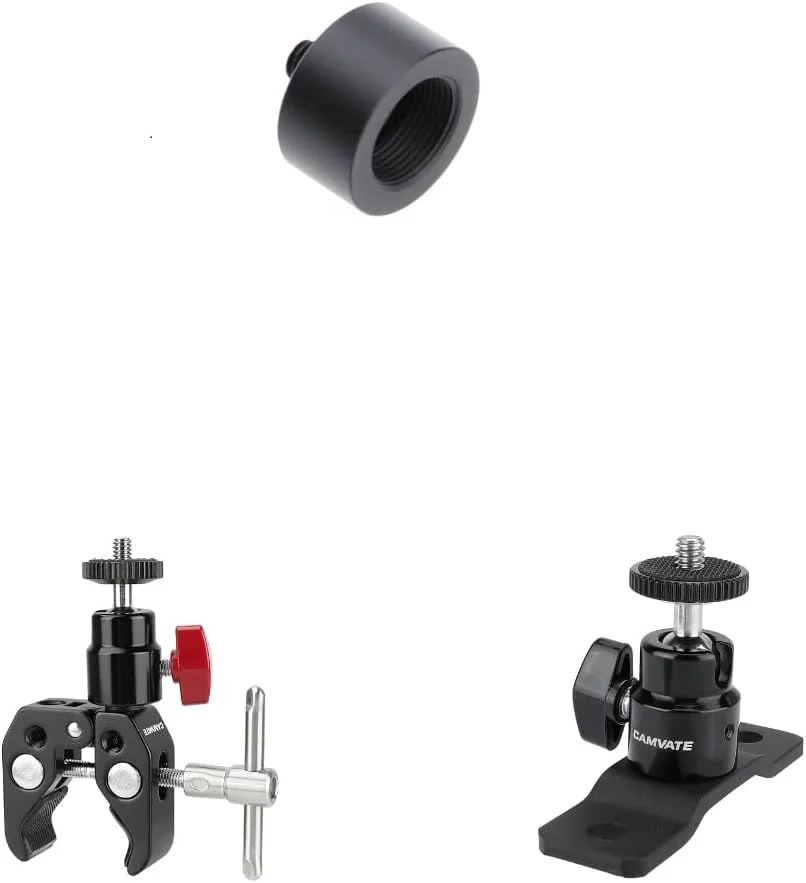 آداپتور پایه میکروفون CAMVATE 1/4 اینچ نری به 5/8 اینچ مادگی + هد توپی 1/4 اینچ -20 + سوپر گیره