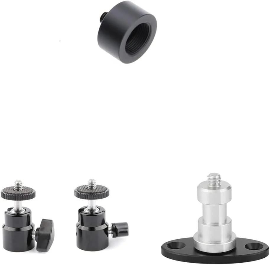 آداپتور پایه میکروفون CAMVATE 1/4 اینچ نری به 5/8 اینچ مادگی + هد توپی کوچک 1/4 اینچ-20 + اتصال دهنده پیچی رزوه ای 1/4 اینچ-20