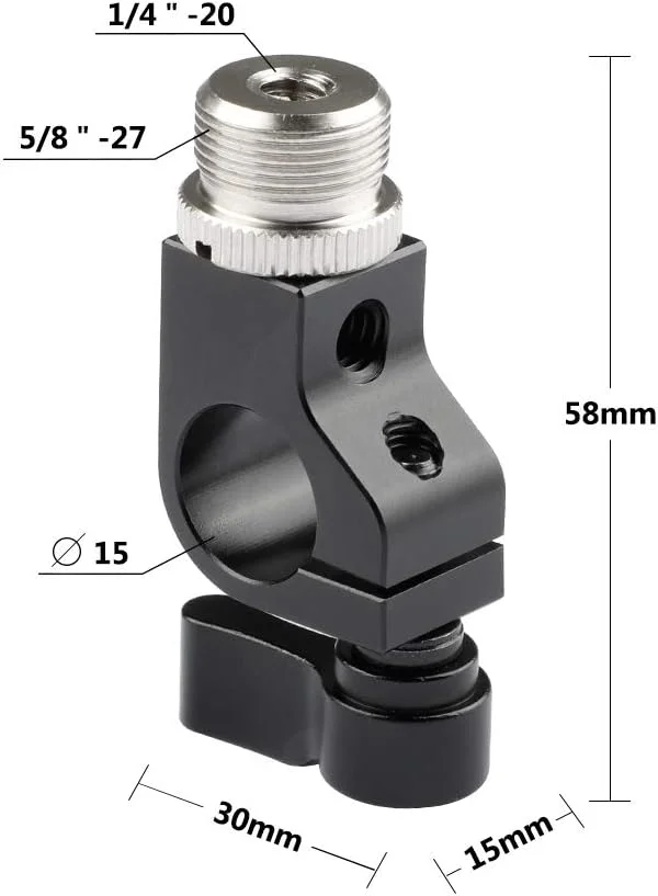 CAMVATE بست میله 15 میلی‌متری با پیچ 5/8 اینچ -27 + براکت دوگانه نگهدارنده میکروفون + گیره C