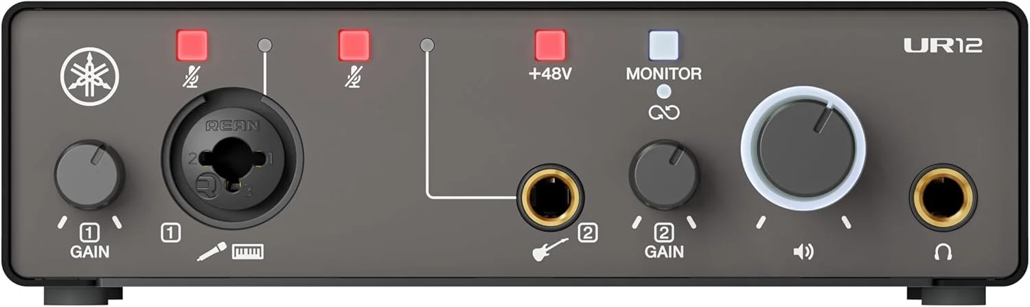 اینترفیس صوتی USB-C یاماها با 2 ورودی/2 خروجی، پشتیبانی از 24 بیت/192 کیلوهرتز، 1 ورودی کمبو/1 ورودی TRS، مانیتورینگ مستقیم، Loopback و مجموعه نرم افزاری Steinberg، مشکی UR12MK3 B