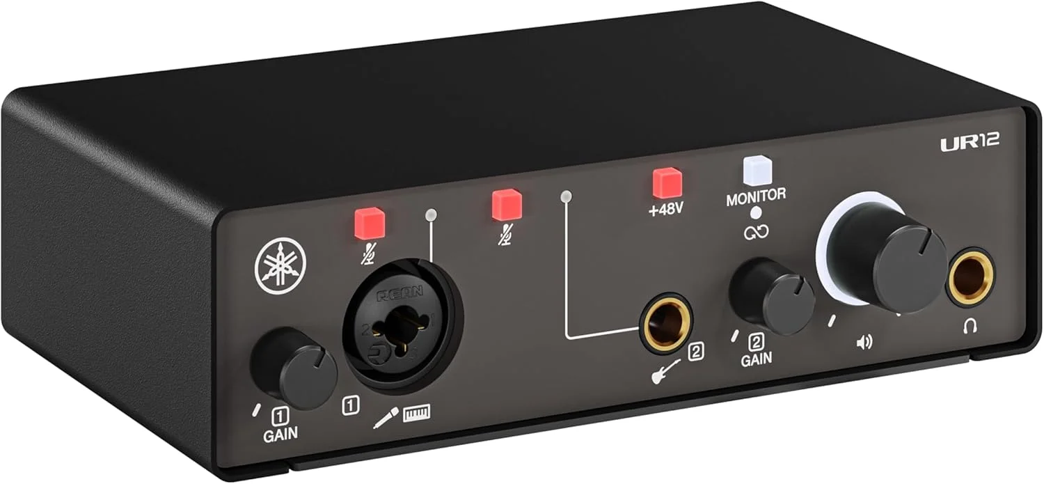 اینترفیس صوتی USB-C یاماها با 2 ورودی/2 خروجی، پشتیبانی از 24 بیت/192 کیلوهرتز، 1 ورودی کمبو/1 ورودی TRS، مانیتورینگ مستقیم، Loopback و مجموعه نرم افزاری Steinberg، مشکی UR12MK3 B