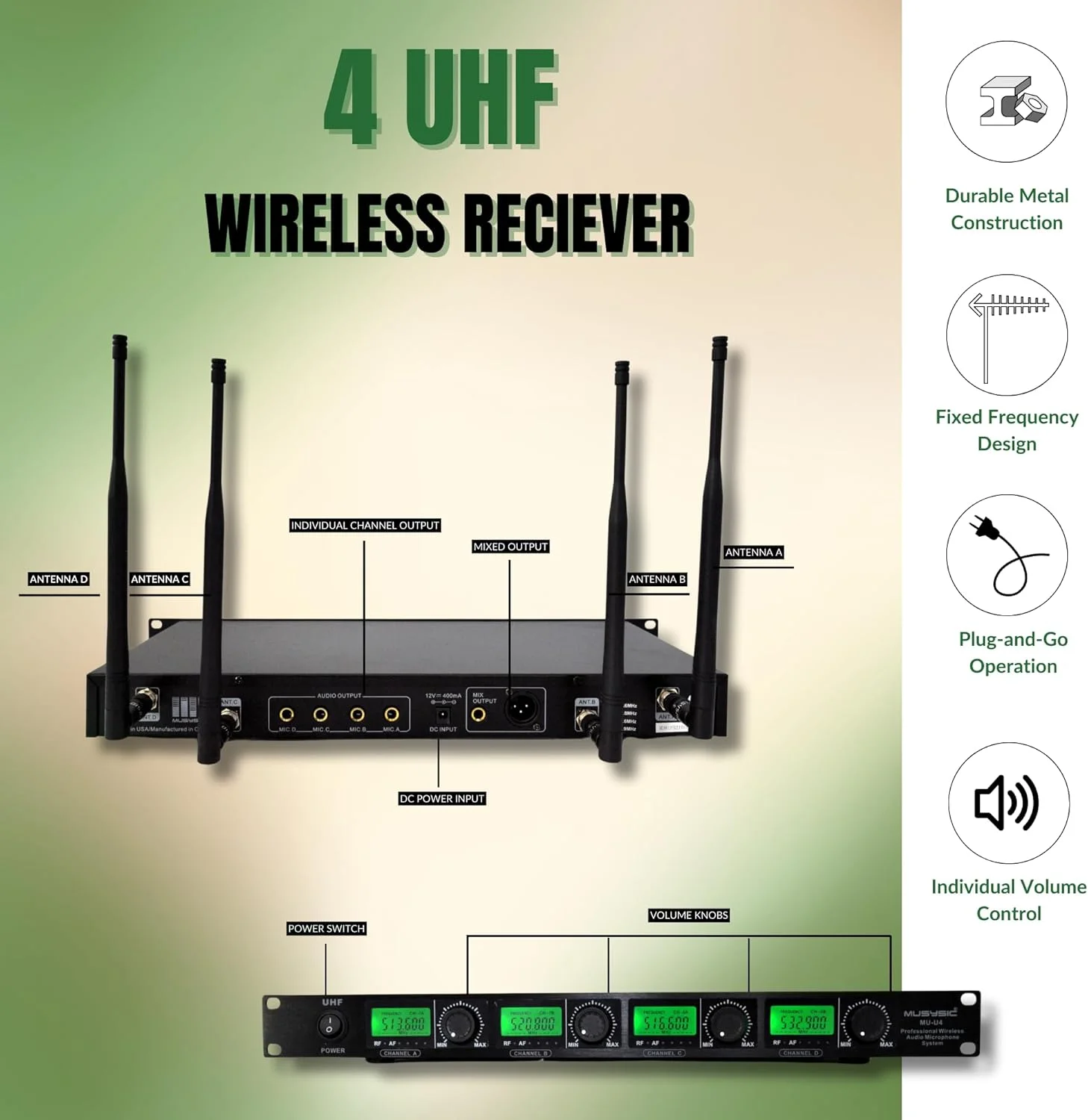 سیستم میکروفون بی سیم یقه ای و هدست حرفه ای 4 کاناله UHF سیستم میکروفون بی سیم یقه ای و هدست حرفه ای 4 کاناله UHF