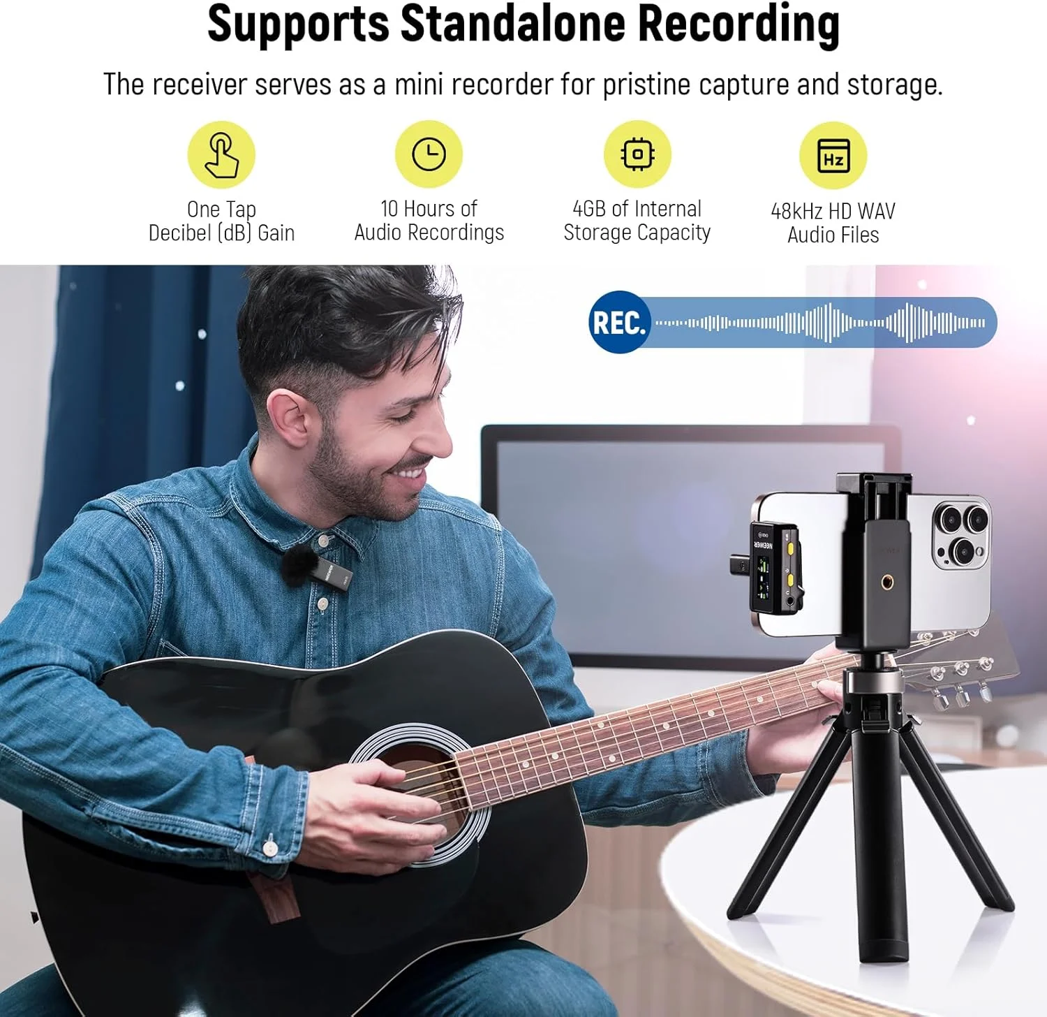 سیستم میکروفون یقه ای بی سیم NEEWER CM28 با جعبه شارژ، حذف نویز با یک کلیک، میکروفون یقه ای با حافظه 4 گیگابایتی سازگار با آیفون/اندروید/رایانه شخصی/دوربین، شامل آداپتور پایه نگهدارنده گوشی