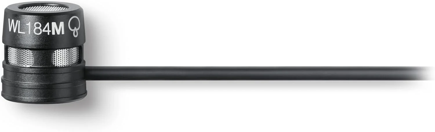 میکروفون یقه ای حرفه ای Shure WL184M - میکروفون کندانسور سوپرکاردیوئید یقه ای با اتصال TA4F، شامل کیف، گیره کراوات و محافظ باد - مشکی (WL184MB/S-TQG)