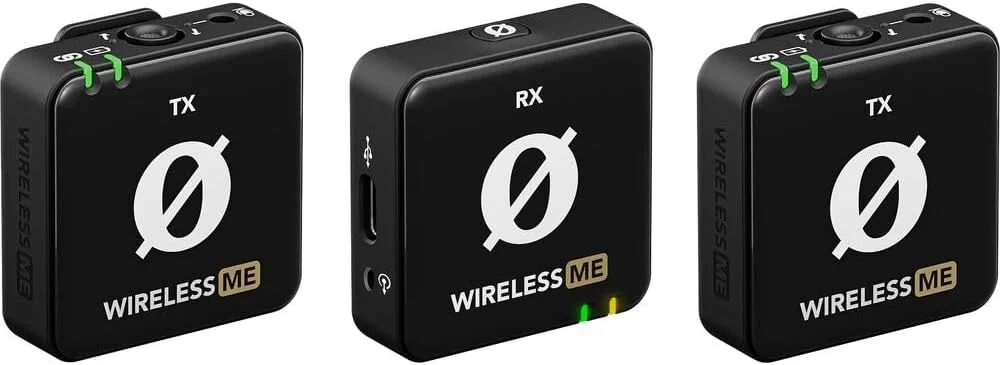 ست دوتایی میکروفون بی‌سیم فوق‌العاده فشرده RØDE Wireless ME با میکروفون‌های داخلی، فناوری GainAssist و برد 100 متری برای فیلم‌سازی، مصاحبه و تولید محتوا (مشکی)