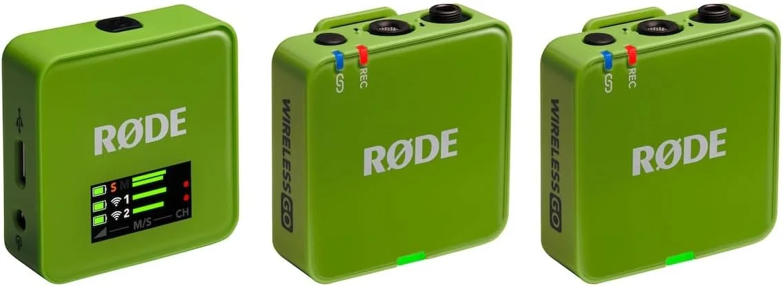 سیستم میکروفون بی‌سیم جمع و جور Rode Wireless GO (نسل 3) (سبز) با 2 عدد میکروفون یقه ای همه جهته ATR3350XiS