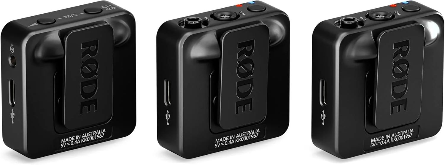 سیستم میکروفون بی‌سیم دو کاناله جمع و جور Rode Wireless GO (نسل 3) – ضبط 32 بیتی شناور، GainAssist، USB-C/3.5 میلی‌متری، شامل 2 عدد Rode Interview GO، بادگیر، کابل، کیف حمل و هاب شارژ