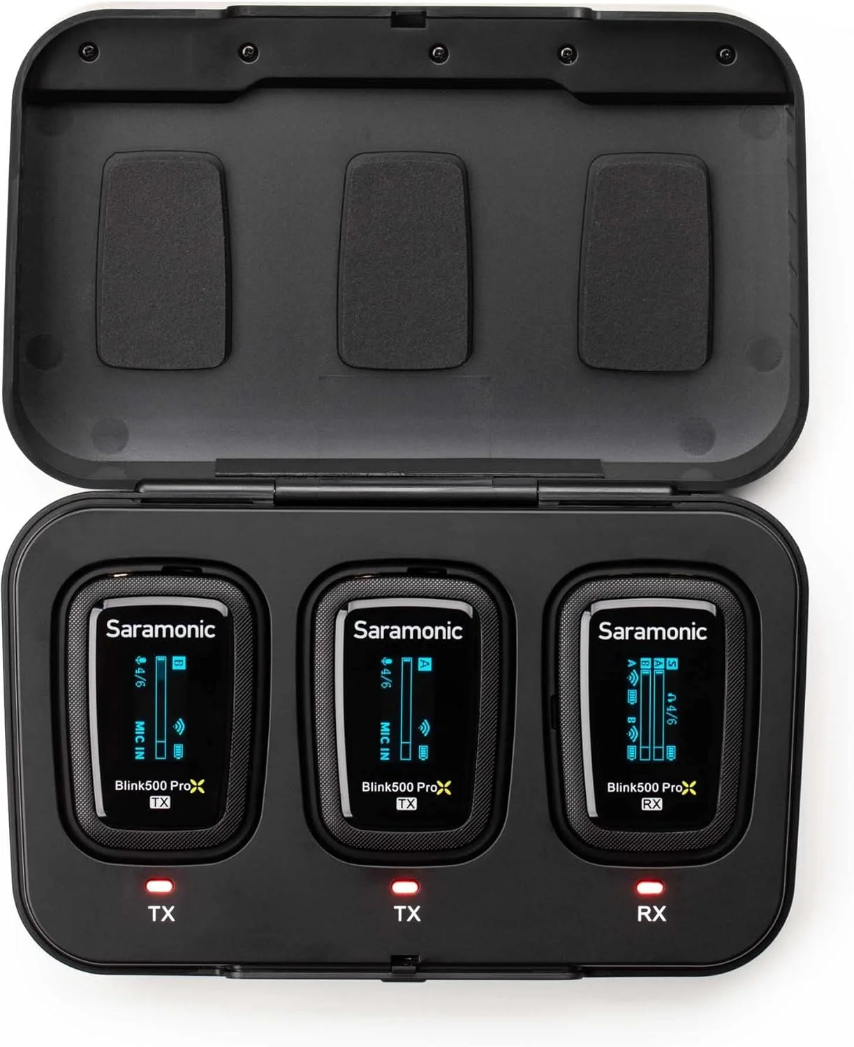 سیستم میکروفون بیسیم دو نفره سارامونیک Blink 500 Pro X B2 2.4GHz با گیره و میکروفون یقهای برای دوربینها، موبایل و غیره، مشکی سیستم میکروفون بیسیم دو نفره سارامونیک Blink 500 Pro X B2 2.4GHz با گیره و میکروفون یقهای برای دوربینها، موبایل و غیره، مشکی