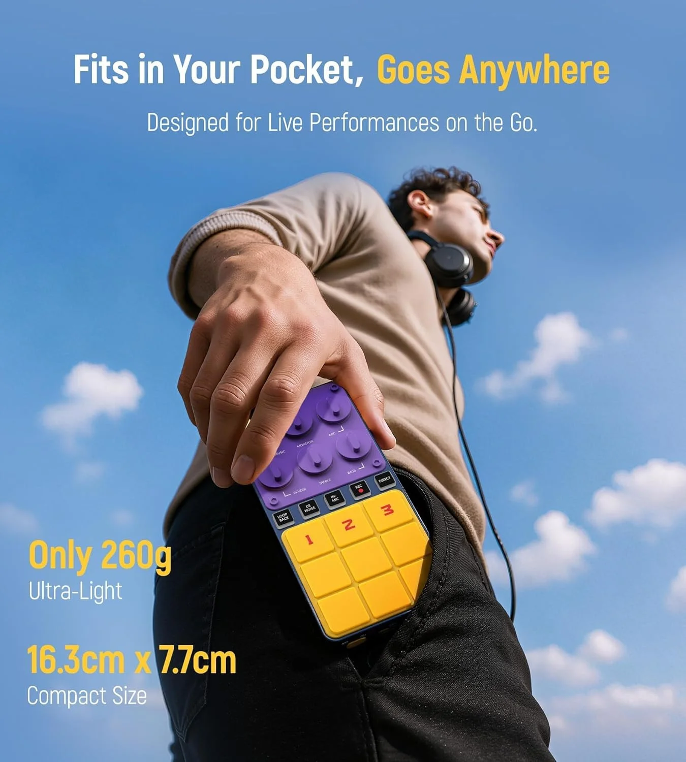 کارت صدای USB بی‌سیم قابل حمل Synido، میکسر صوتی DJ کارت صدا با میکروفون داخلی، 24 بیت/96 کیلوهرتز، فانتوم پاور 48 ولت برای ضبط، پخش زنده موبایل، پادکست در فضای باز