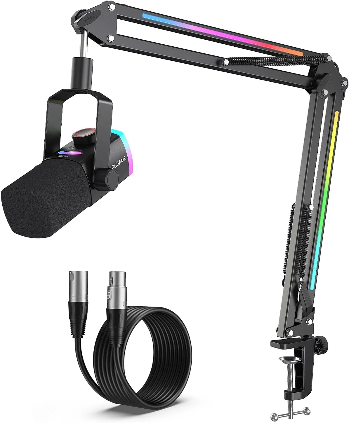 مجموعه میکروفون استریمینگ FIFINE PC، کیت میکروفون RGB XLR/USB با قابلیت قطع صدا با لمس، کنترل میکس و بازوی بوم، و کابل XLR 3 متری برای پادکست/استریمینگ/ضبط (AM8PROT+L9)