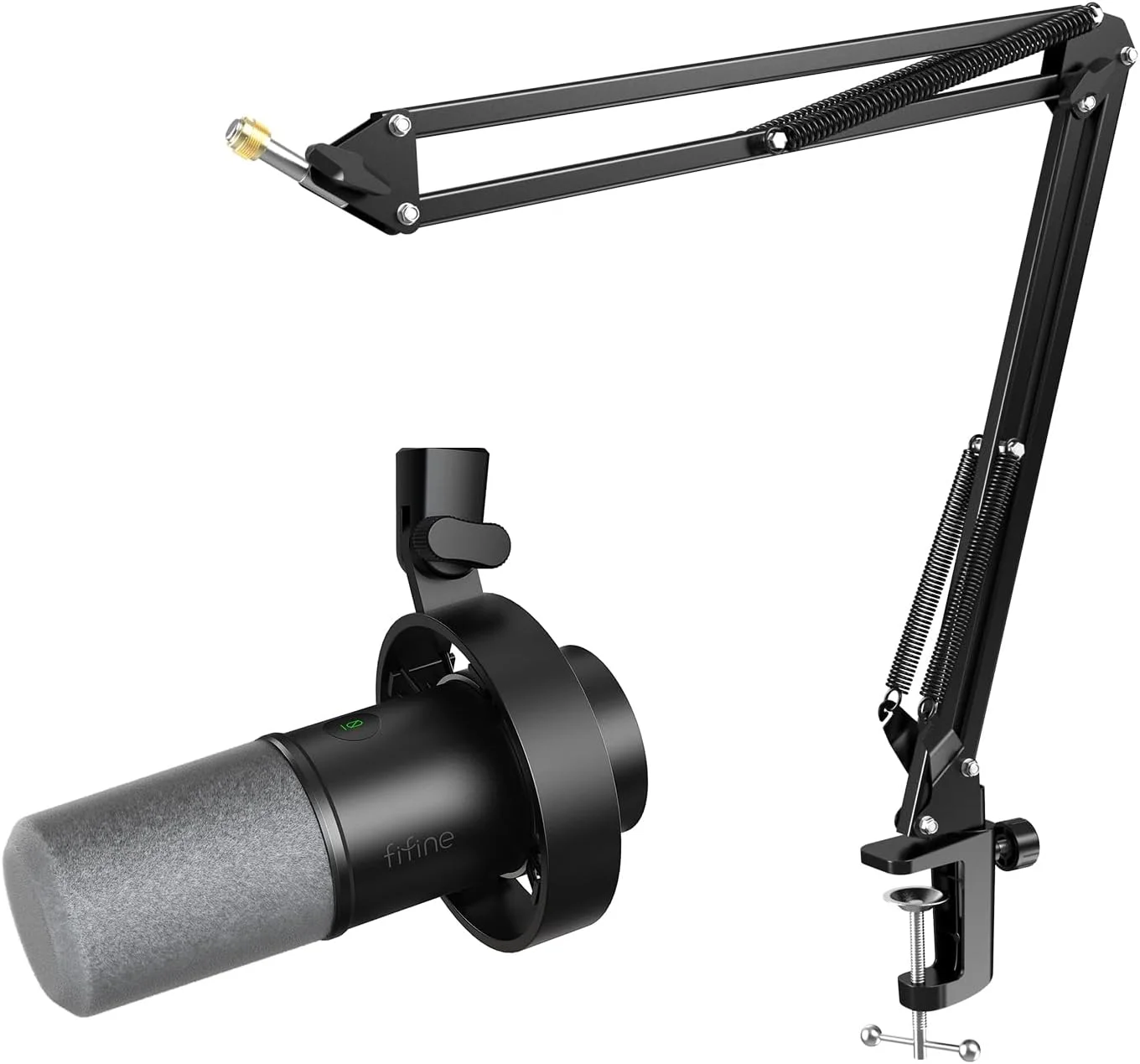 میکروفون داینامیک FIFINE و کیت پایه میکروفون قیچی معلق، میکروفون پادکست PC با اتصال XLR/USB با قطع صدا و کنترل صدا برای ضبط، مجموعه بازوی بوم با گیره سنگین برای صداگذاری (K688+CS1)