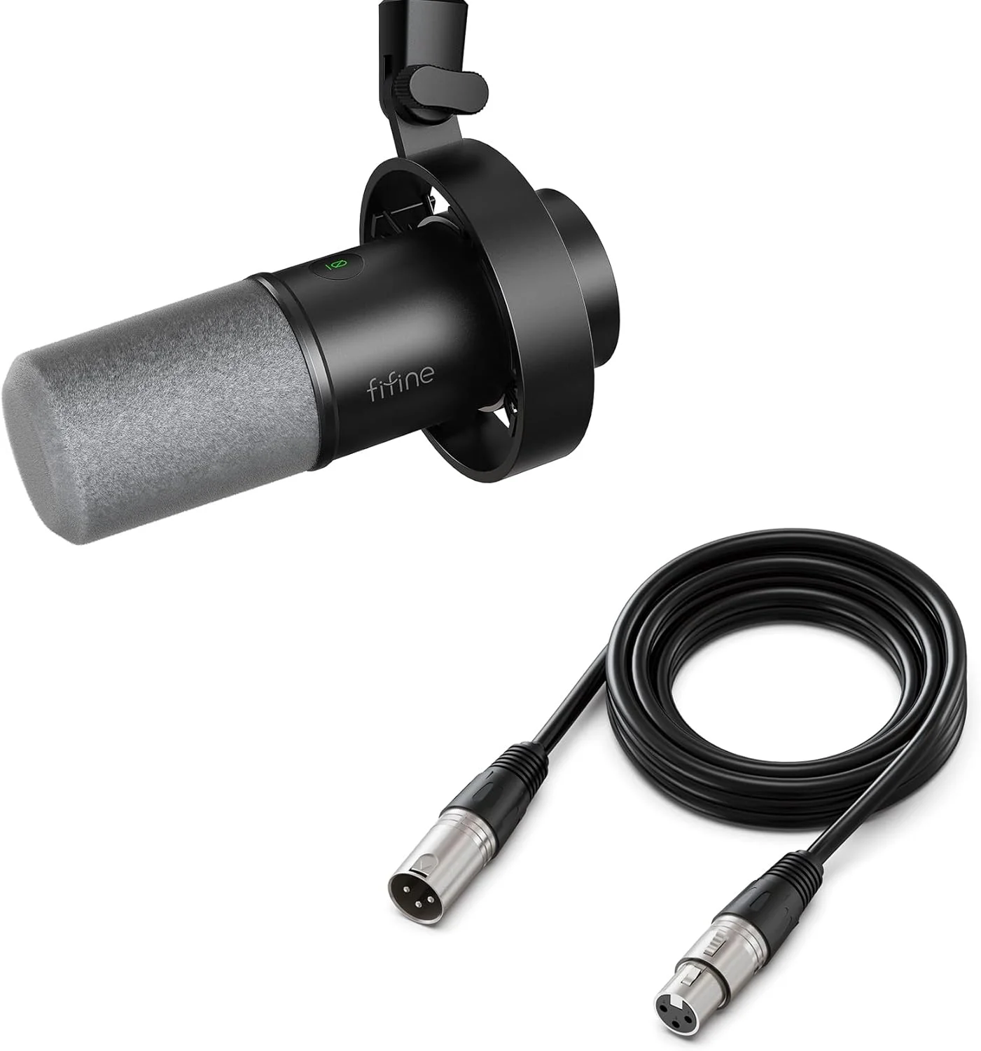 میکروفون داینامیک FIFINE با کابل XLR، میکروفون استودیویی ضبط XLR/USB برای وکال و صداگذاری، مجموعه کابل صوتی میکروفون سازگار با میکسر، رابط صوتی برای استریمینگ (K688+L9)