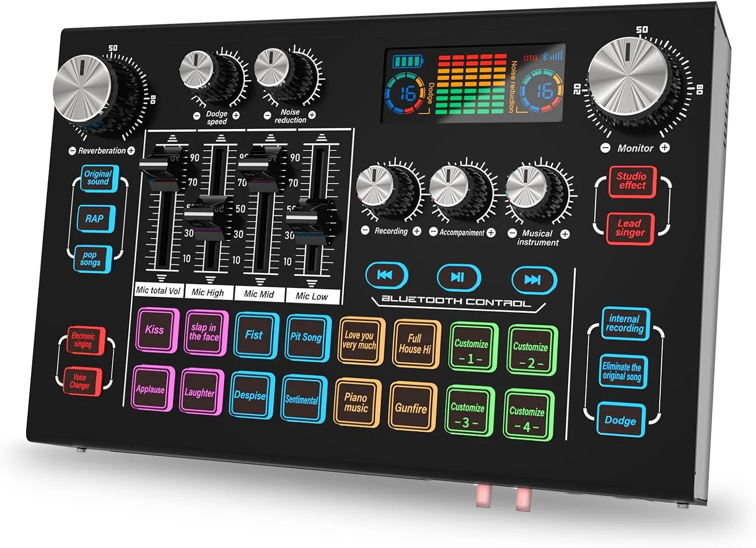 تجهیزات پادکست RHM X7، رابط میکسر صدا با فانتوم پاور 48 ولت و رابط میکروفون XLR، 4 حالت تغییر صدا، 16 جلوه صوتی، نمایشگر LCD، برای PC/تلفن/استریمینگ (TY01) تجهیزات پادکست RHM X7، رابط میکسر صدا با فانتوم پاور 48 ولت و رابط میکروفون XLR، 4 حالت تغییر صدا، 16 جلوه صوتی، نمایشگر LCD، برای PC/تلفن/استریمینگ (TY01)