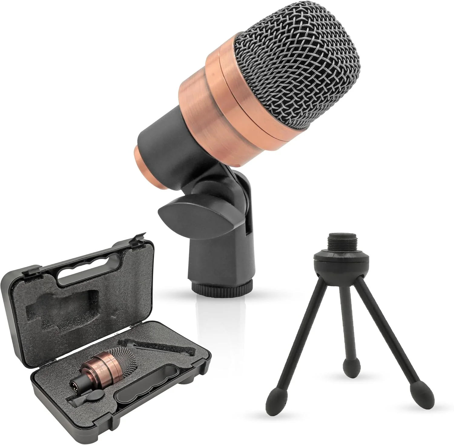 میکروفون درام اسنر 5 CORE با روکش مسی، سیم XLR، کاردیوئید یک جهته، میکروفون تام کیک درام با پایه گردان، توری فلزی فولادی، پایه رینگ اسنر XP COPPERX