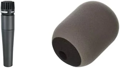 مجموعه میکروفون داینامیک Shure SM57 Pro XLR - میکروفون کاردیوئید حرفه ای استودیو و اجرای زنده (SM57-LC) + بادگیر فوم بزرگ خاکستری Shure A81WS