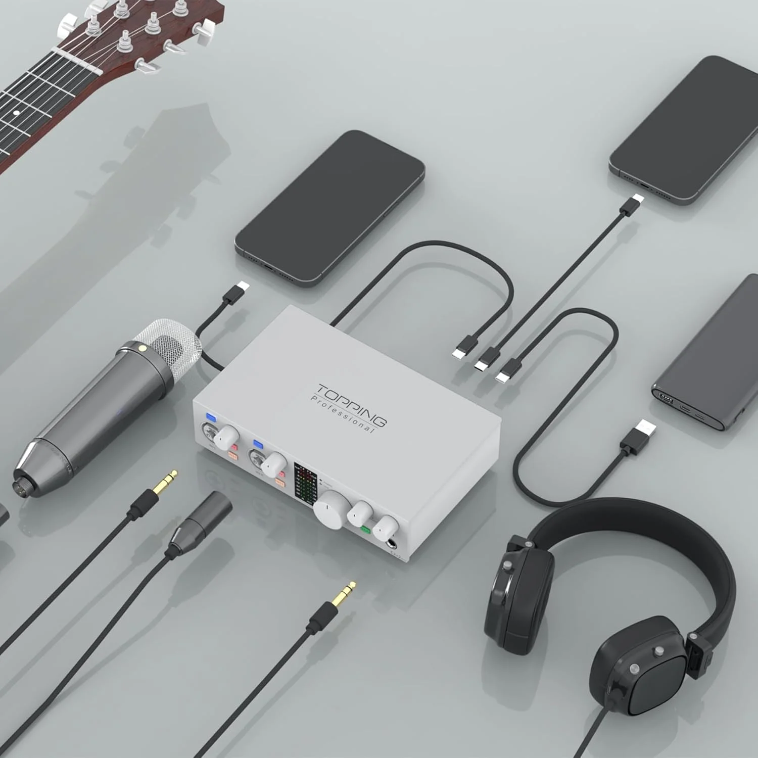 کارت صدای USB OTG تپینگ E2x2 - پری امپ فوق خطی و آمپلی فایر هدفون قدرتمند، خروجی اپتیکال، استریم دوگانه موبایل، تاخیر صفر، ضبط 192kHz/24bit، سازگار با PC/موبایل (مشکی)