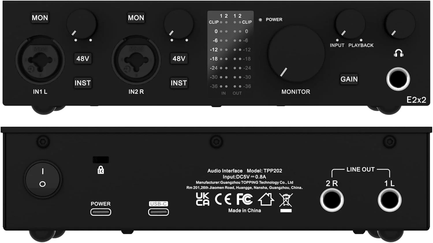 کارت صدای USB تpopping E2X2 - میکسر و رابط ضبط با عملکرد بالا برای PC، Mac، iPhone و Android - پری امپ فوق خطی، فانتوم پاور 48 ولت، نویز کم، مانیتورینگ بی‌درنگ (سفید)