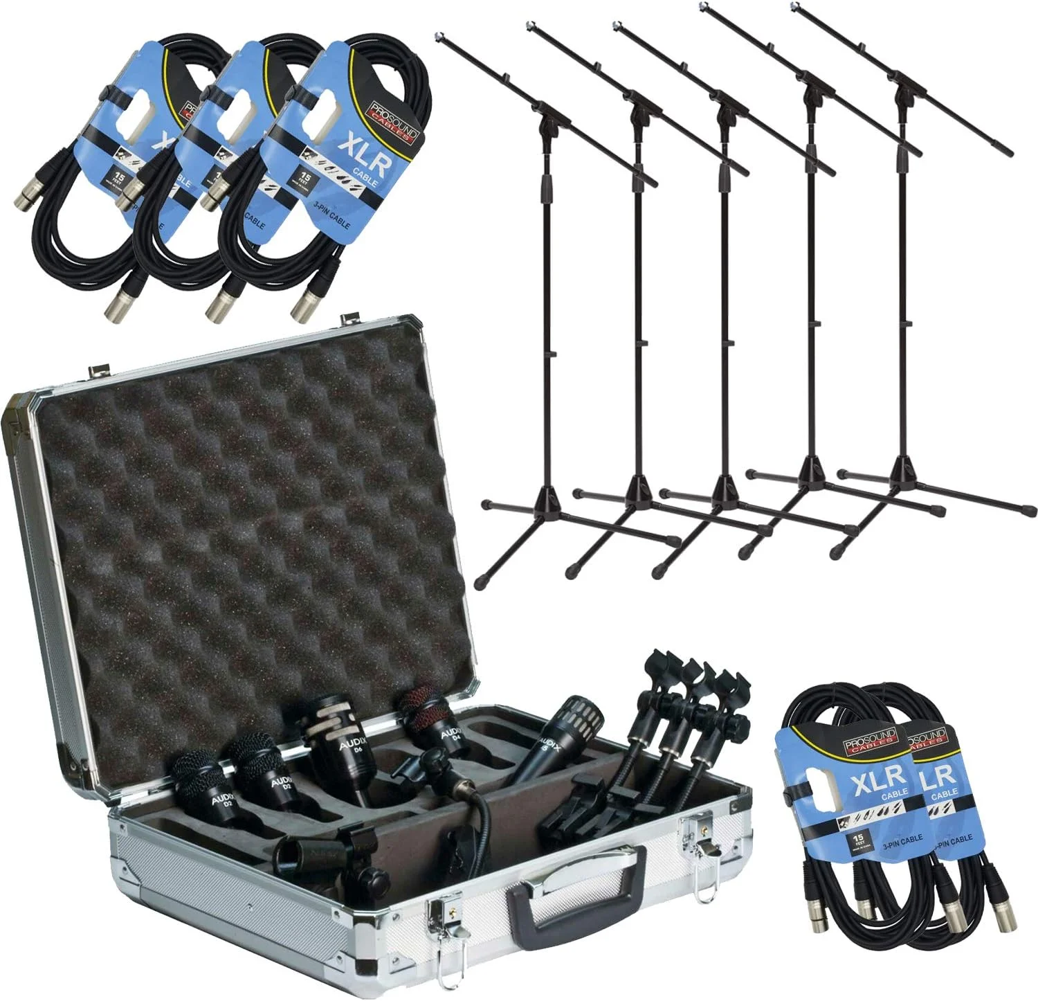 DP5A – پکیج کامل میکروفون درامز، شامل (5) پایه میکروفون، (5) کابل XLR