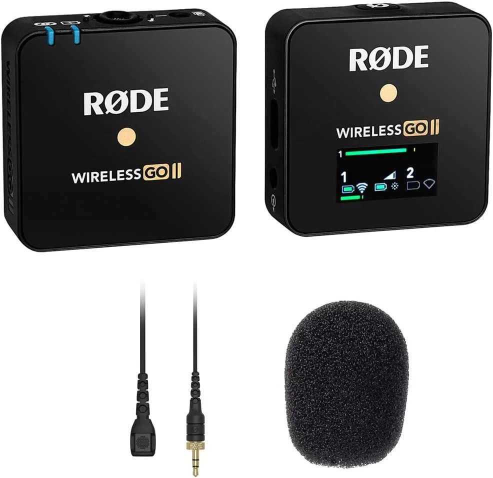 سیستم میکروفون بی سیم دیجیتال جمع و جور Rode Wireless GO II (WIGOIIS) به همراه میکروفون Lavalier II Omnidirectional Lavalier و بسته 3 عددی بادگیر فوم
