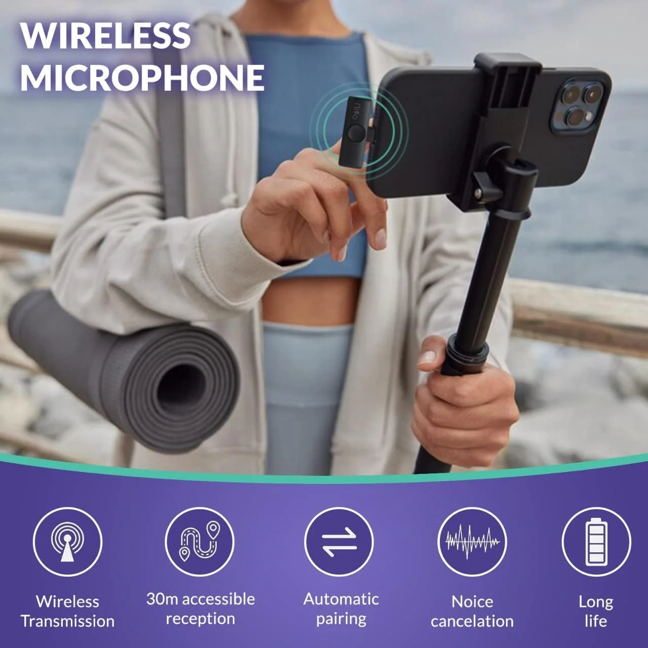 میکروفون یقه ای بی سیم Niyo - میکروفون ضبط ویدیویی حرفه ای، میکروفون یقه ای سبک وزن برای آیفون، میکروفون های گیره ای کاهش نویز برای وبلاگ نویسان ویدئویی، مصاحبه کنندگان، تولیدکنندگان محتوا (زرد)