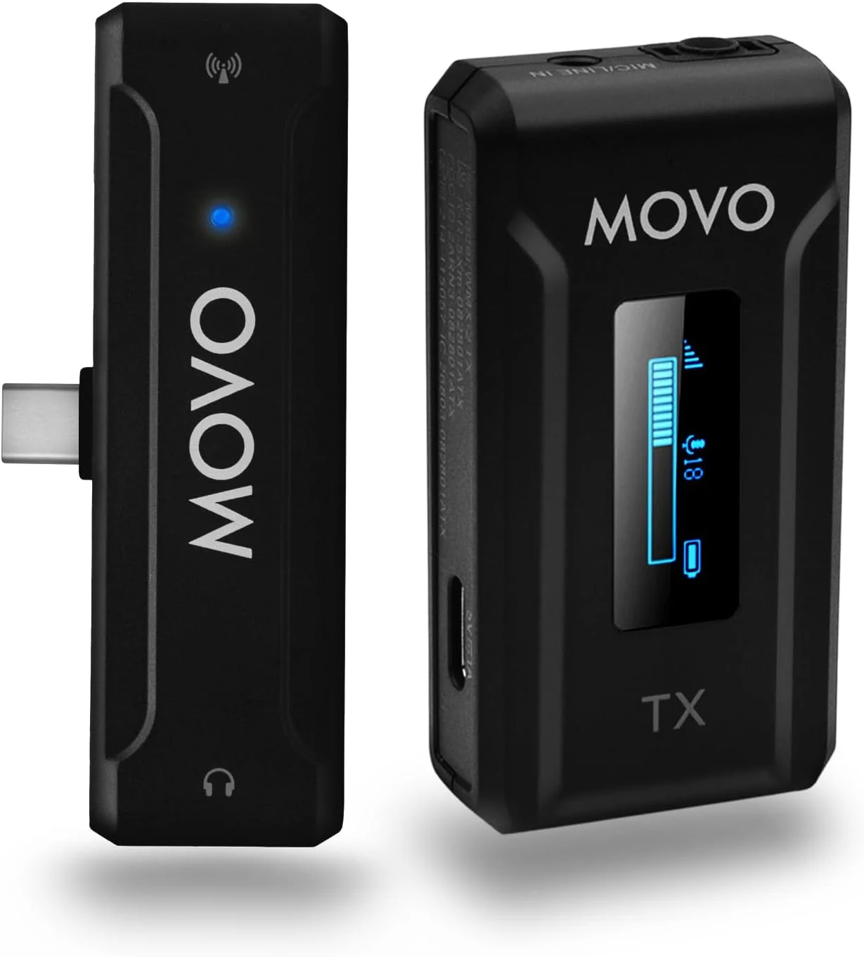 میکروفون بی‌سیم Movo WMX-2-C برای دستگاه‌های USB-C – سیستم میکروفون یقه‌ای بی‌سیم با جعبه شارژ – میکروفون یقه‌ای گیره‌ای برای آیفون 15 و بالاتر، اندروید، آیپد پرو، مک‌بوک – باتری 7 ساعته، برد 100 متری