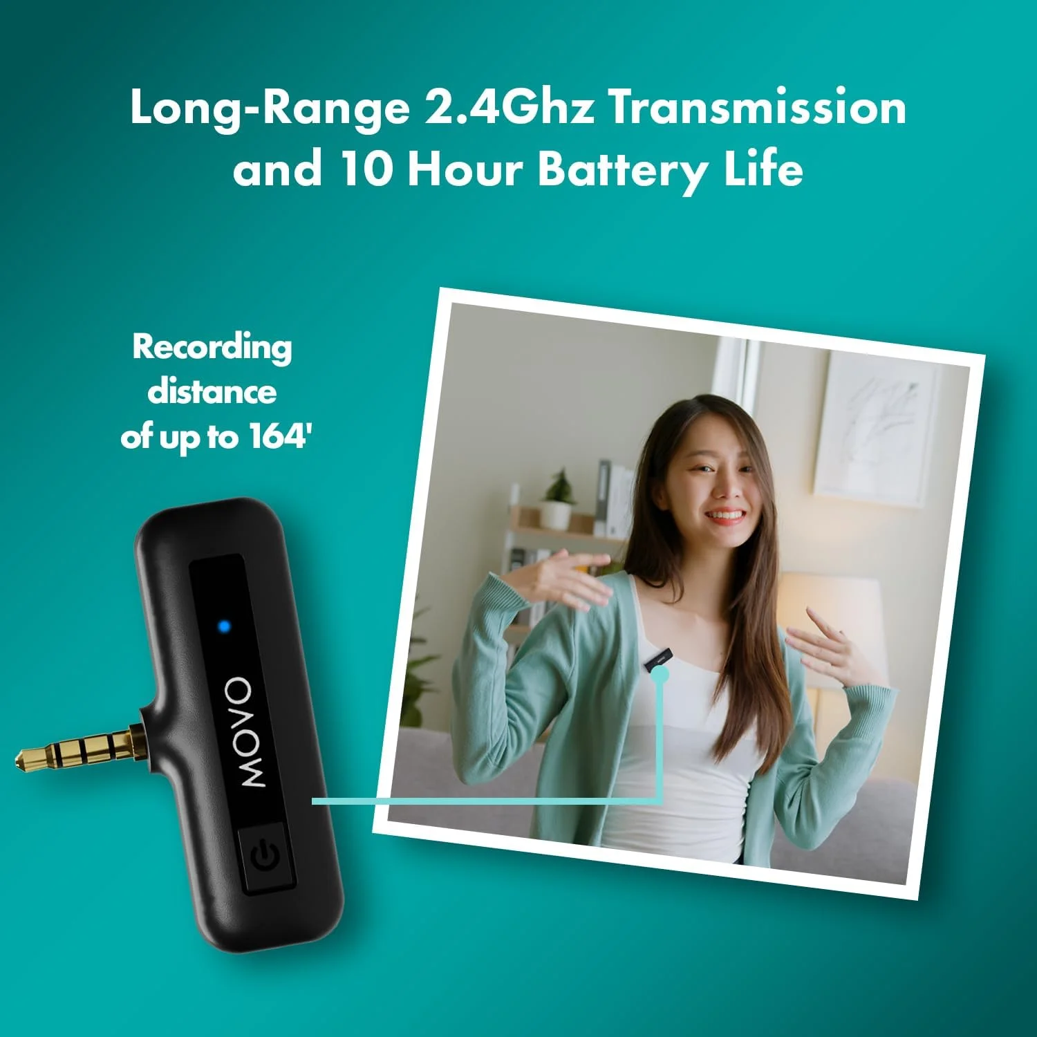 میکروفون دوربین مینی بی سیم Movo برای ضبط ویدیو - فرستنده بی سیم 2.4 گیگاهرتزی با میکروفون یقه ای گیره دار برای دوربین های DSLR و بدون آینه - میکروفون یقه ای جمع و جور (برد 50 متری، عمر باتری 10 ساعته)