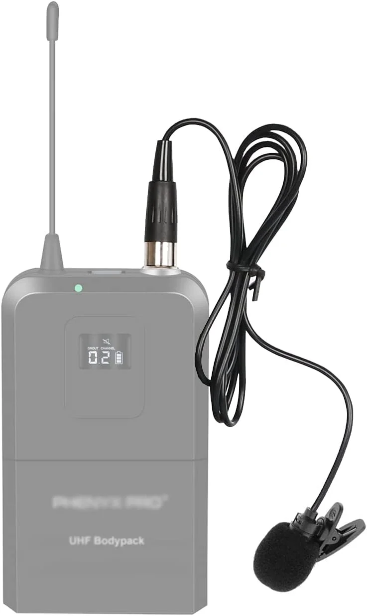 میکروفون یقه‌ای Lavalier با جک مینی XLR، میکروفون یقه‌ای گیره‌ای هندزفری سازگار با سیستم میکروفون بی‌سیم UHF و تقویت کننده صدا