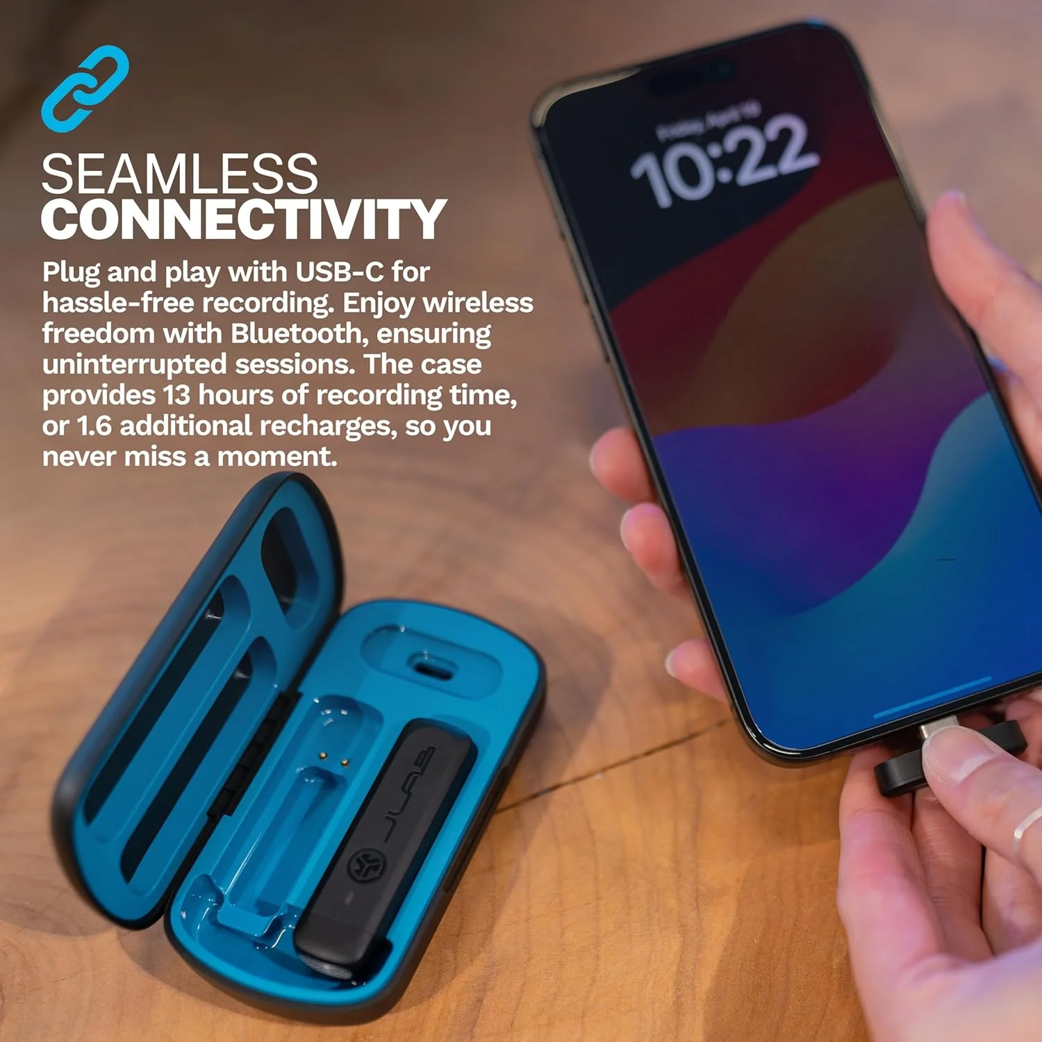 سیستم میکروفون یقه ای بی سیم JLab Create، اتصال آسان به اکثر دستگاه های USB-C، الگوی قطبی Omnidirectional با 2 گین ضبط، طراحی کوچک با گیره یقه، قطع صدای سریع