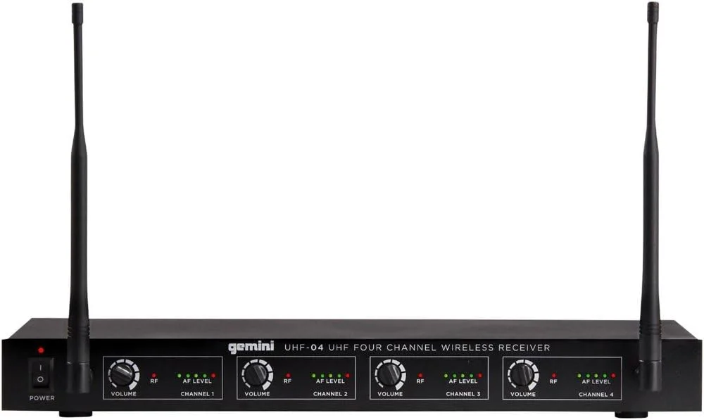 سیستم میکروفون بی سیم چهارتایی تک کاناله حرفه ای Gemini Sound UHF-04HL با برد 150 فوت