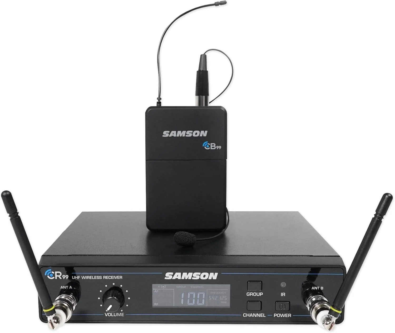 سیستم میکروفون یقه‌ای بی‌سیم UHF سمسون Concert 99 CB99 با میکروفون LM10، 80 کانال، تنوع واقعی RF، عمر باتری طولانی، نصب آسان، برای مجریان و مدرسان