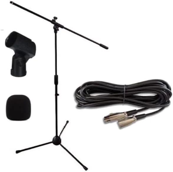 پایه میکروفون بوم قابل تنظیم Pro Lok با پایه سه پایه به همراه کابل میکروفون 16 فوتی XLR-XLR، بادگیر مشکی و نگهدارنده میکروفون