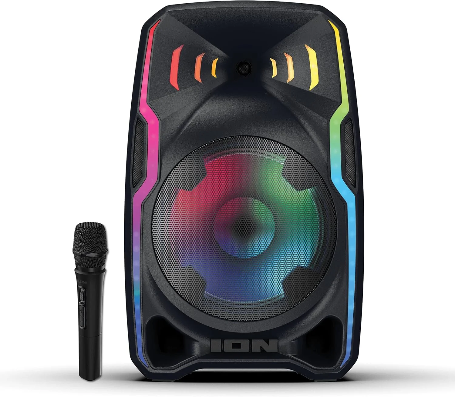سیستم صوتی پرقدرت و بی‌سیم ION Audio Total PA APEX با باتری، میکروفون بی‌سیم، بلوتوث، میکسر یکپارچه و نورپردازی مهمانی (بازسازی شده)
