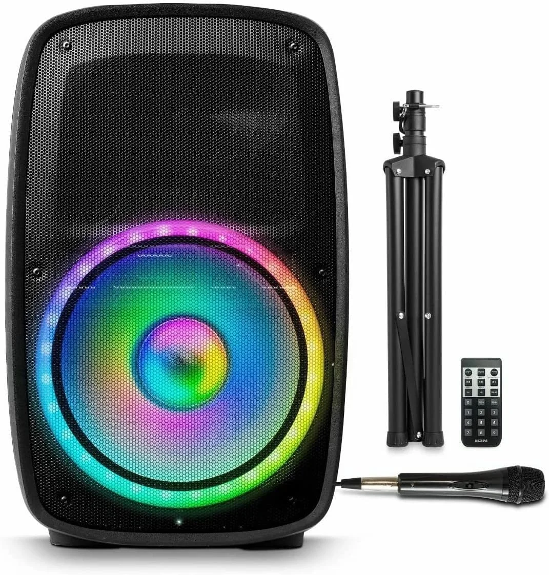 اسپیکر مهمانی بلوتوثی 500 واتی ION Audio Total PA Glow - صدای فراگیر غنی، صدای استریو بلند و واضح با نورهای مهمانی LED و میکروفون (Total PA Glow Max) (بازسازی شده)