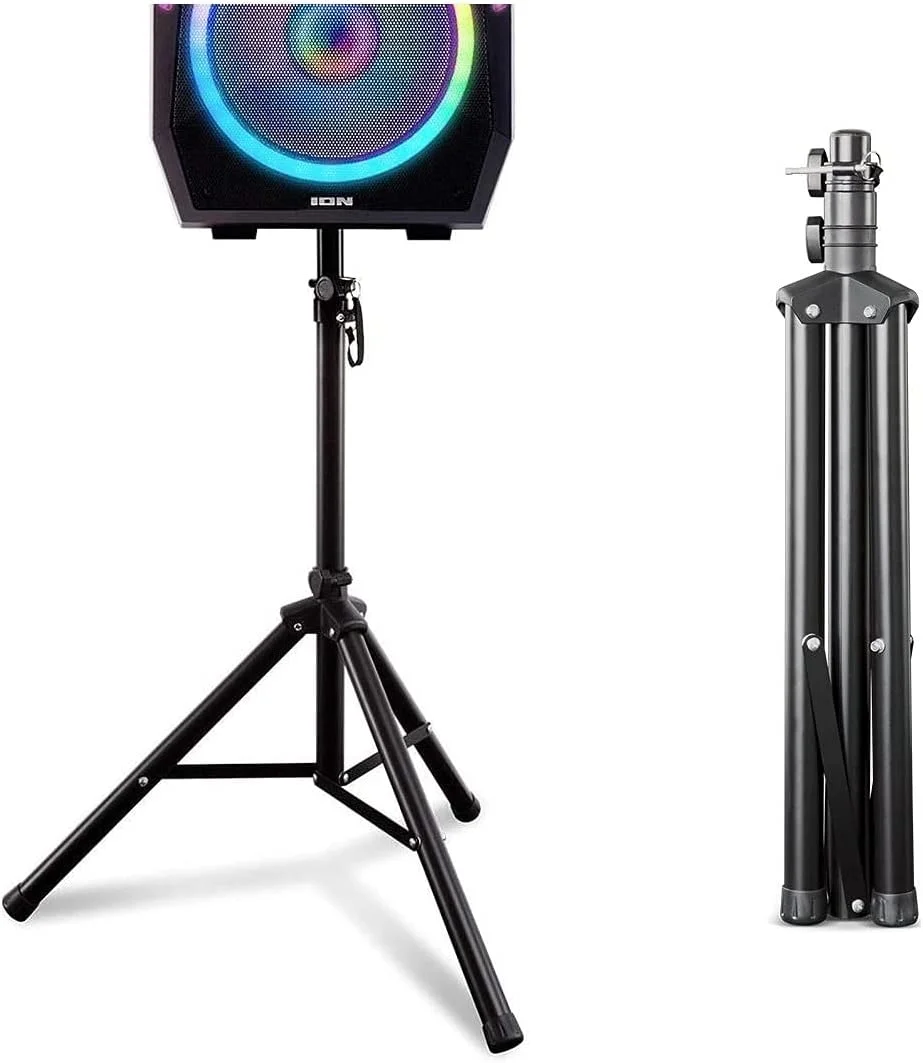 پایه بلندگو Ion Audio - سه پایه تاشو برای سیستم PA و بلندگوهای پرقدرت - بادوام، سبک وزن، قابل حمل و راه اندازی آسان. (پایه PA Ion Audio) (بازسازی شده)