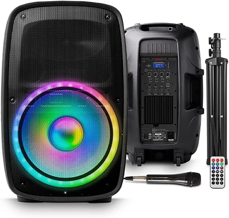 اسپیکر مهمانی 500 واتی ION Audio Total PA Glow - قدرت بالا، صدای واضح و پرطراوت با جلوه های بصری LED و میکروفون (Total PA Glow 3) (بازسازی شده)