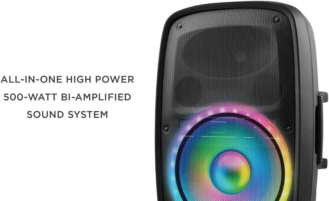 اسپیکر مهمانی 500 واتی ION Audio Total PA Glow - قدرت بالا، صدای واضح و پرطراوت با جلوه های بصری LED و میکروفون (Total PA Glow 3) (بازسازی شده)