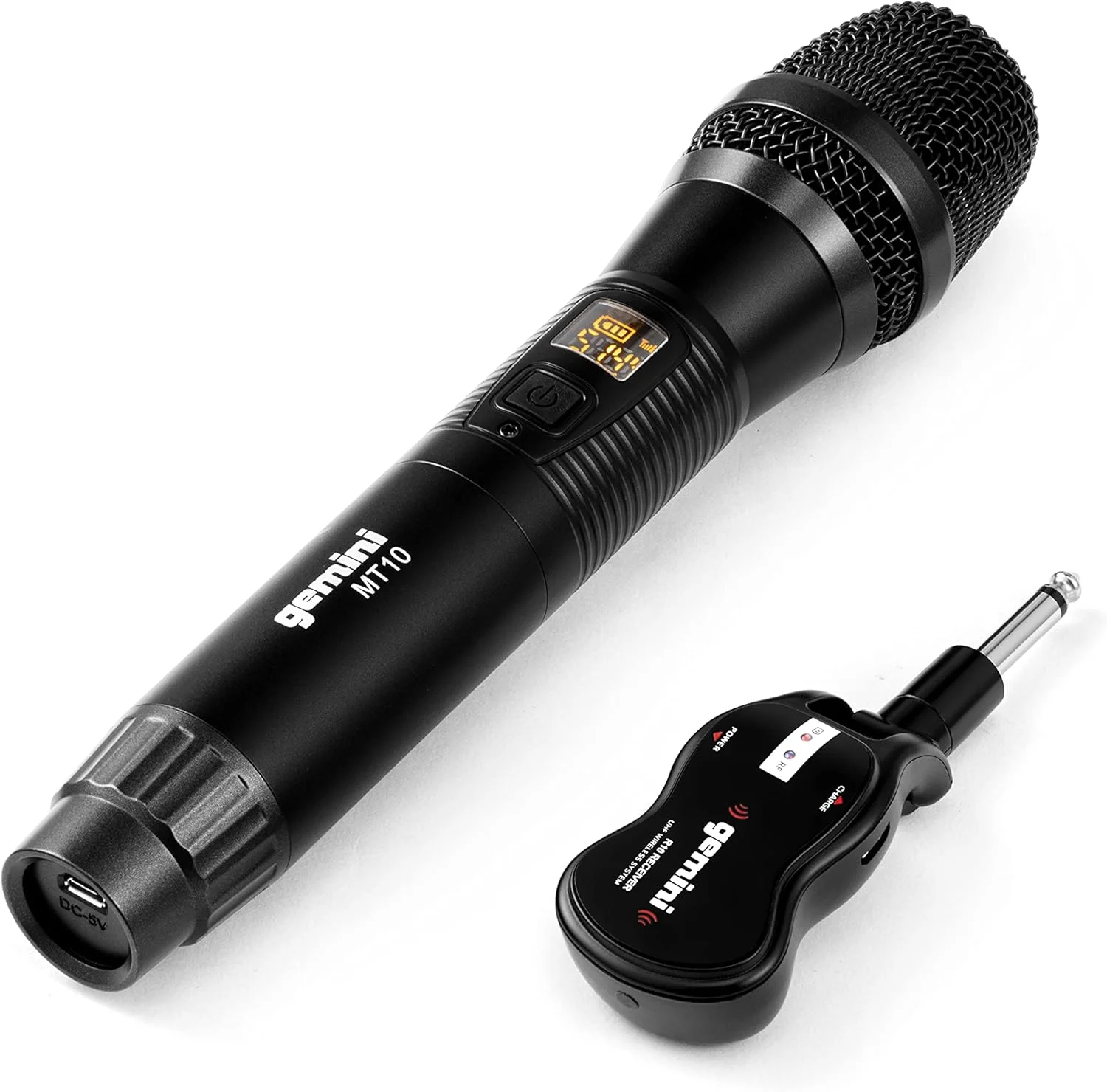 سیستم میکروفون بی سیم جیمینی UHF دستی قابل شارژ با گیرنده برای کارائوکه، خوانندگی، اجرای دی جی، میکسر بلندگوی PA، برد 50 متری، اتصال آسان (GMU-M100)