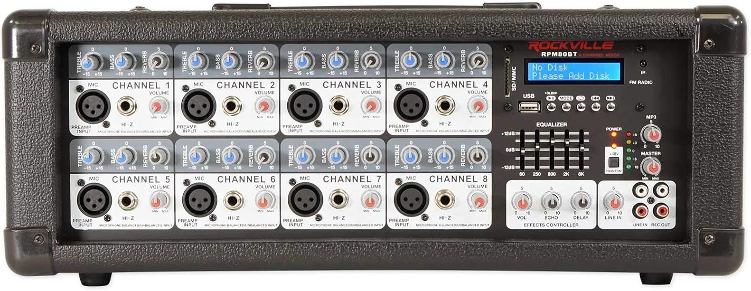 راکویل RPM80BT میکسر/آمپلی فایر 8 کاناله 2400 واتی با بلوتوث/اکولایزر/افکت