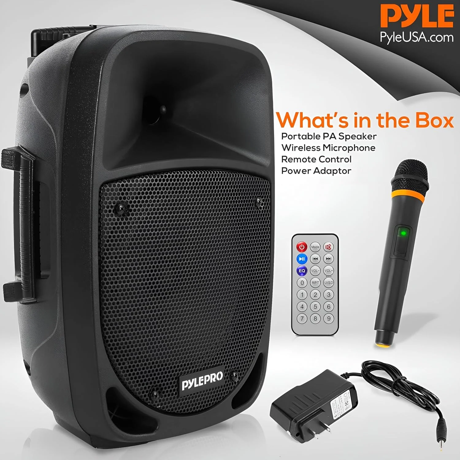 اسپیکر بلوتوثی قابل حمل 1200 وات Pyle - ساب ووفر 12 اینچی، چراغ نشانگر LED باتری با باتری قابل شارژ داخلی، کارت خوان MP3/USB/SD و میکروفون بی سیم UHF - Pyle PSBT125A، مشکی - تصویر 2