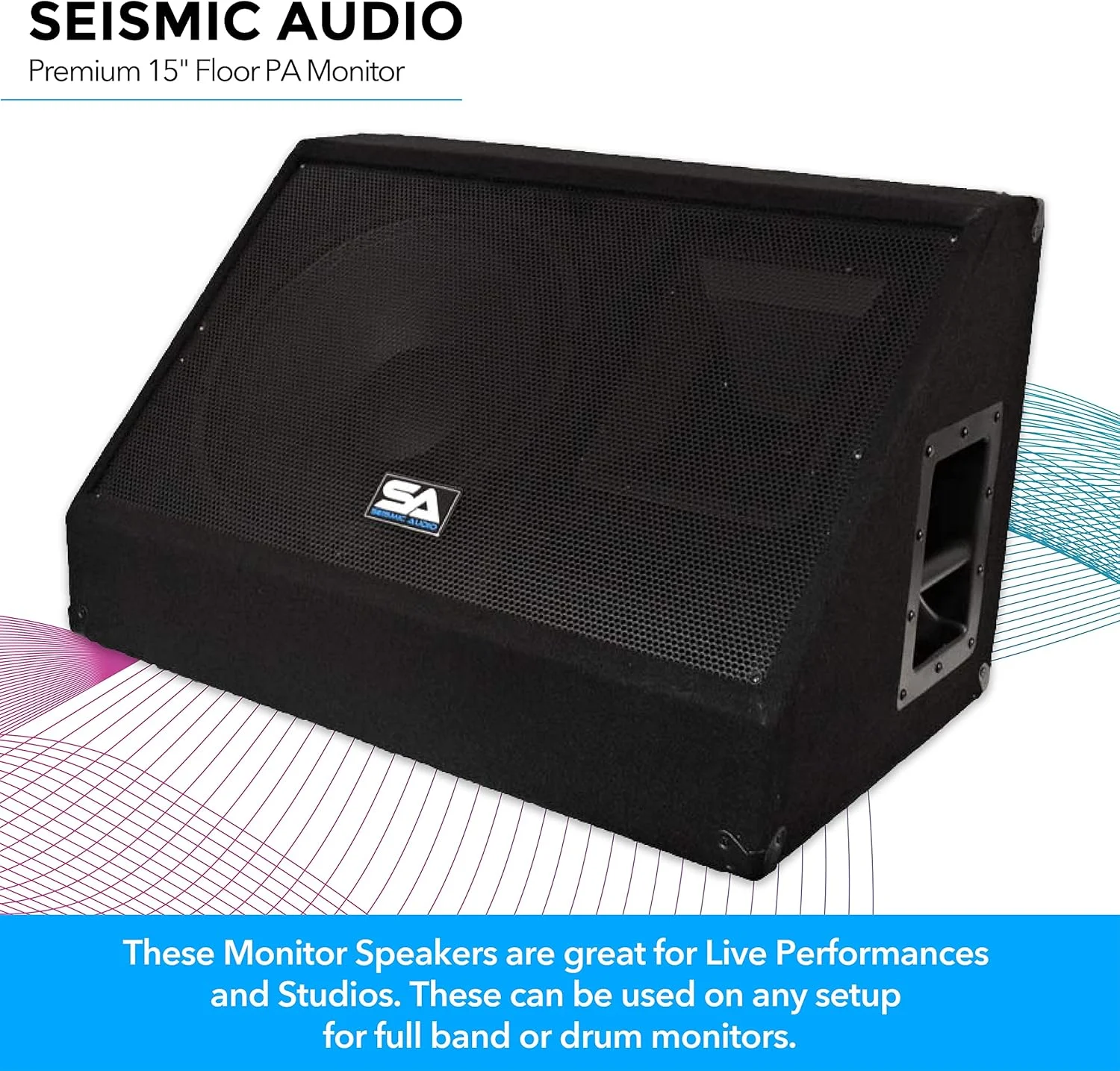 مانیتور استودیویی، صحنه یا زمینی سایزمیک آدیو - 15 اینچ 350 وات - بلندگوهای PA/DJ - مناسب برای بار، گروه موسیقی، کارائوکه، کلیسا، استفاده درام