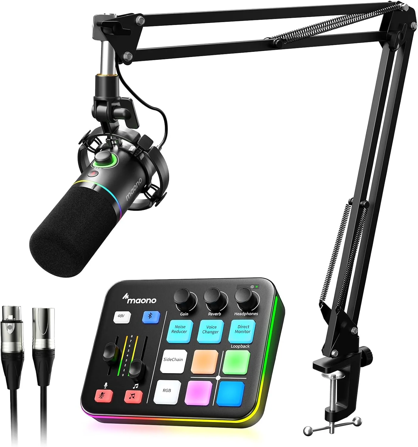 میکروفون داینامیک XLR/USB و کیت میکسر گیمینگ MAONO، برای پخش زنده، پادکست، تولید محتوا، گیمینگ