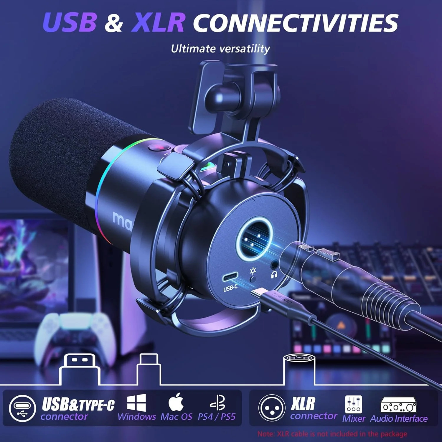 میکروفون داینامیک XLR/USB و کیت میکسر گیمینگ MAONO، برای پخش زنده، پادکست، تولید محتوا، گیمینگ